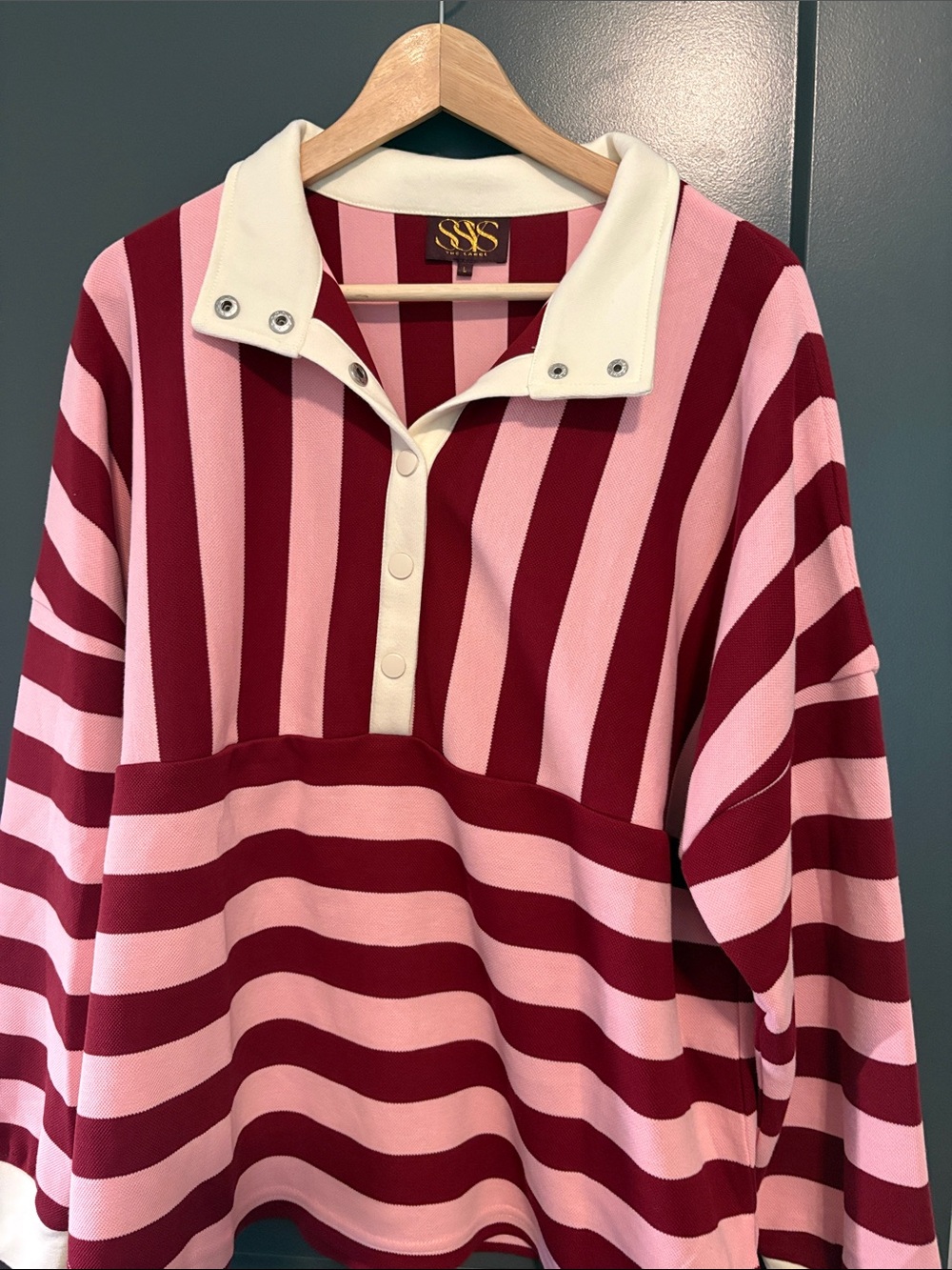 SSYS Rugby Striped Polo Top - Pink & Burgundy by